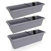 Gardenico Self-watering Balcony Planter 600mm - Stone Grey - Triple Pack, Grey