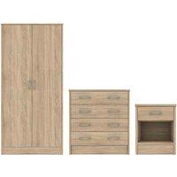 Heartlands Furniture Bardalona Trio Wardrobe Chest & Bedside Oak Effect, Brown