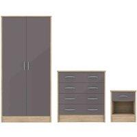 Heartlands Furniture Bardalona Trio Wardrobe Chest & Bedside Grey Gloss, Grey