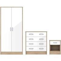 Heartlands Furniture Bardalona Trio Wardrobe Chest & Bedside White Gloss, White