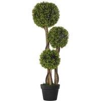 HOMCOM Potted Artificial Plants Boxwood Ball Topiary Trees Indoor Outdoor, 90cm, Green