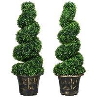 HOMCOM Set Of 2 Potted Artificial Plants, Topiary Spiral Boxwood Trees, 90cm, Green