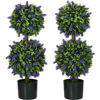HOMCOM Set Of 2 Potted Artificial Plants Ball Tree With Lavender Flowers, 70cm, Green