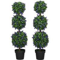 HOMCOM Set Of 2 Potted Artificial Plants Ball Tree With Lavender Flowers, 110cm, Green