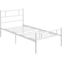 HOMCOM Single Metal Bed Frame W/ Headboard And Footboard, Underbed Storage Space, White