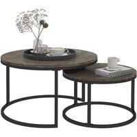 HOMCOM 2 Pcs Stacking Coffee Table Set Steel Frame Marble-effect Top Foot Pads