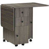 HOMCOM Folding Dining Table, Drop Leaf Table With Storage Drawers Grey, Grey