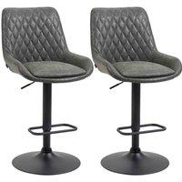 HOMCOM Bar Stools Set Of 2, Adjustable Bar Chairs 360 Swivel For Kitchen Grey, Grey