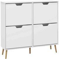 HOMCOM Shoe Storage Cabinet With 4 Flip Drawers For 16 Pairs Of Shoes, White, White