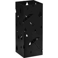HOMCOM Metal Umbrella Stand, Square Umbrella Basket With 4 Hooks And Drip Tray, Black