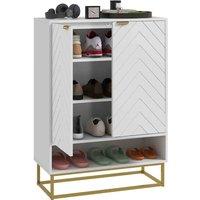 HOMCOM Shoe Cabinet With 2 Chevron Doors, Adjustable Shelf For 12 Pairs, White