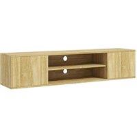 HOMCOM Floating Tv Unit For 60'' Tvs W/ Shelves And Cabinets, Natural Wood Effect