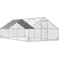 PawHut Walk In Chicken Run w/ Cover 6 x 3 x 2m, Silver