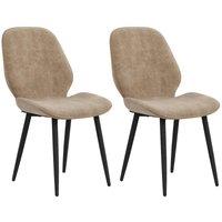HOMCOM Dining Chairs Set Of 2, Upholstered Kitchen Chairs With Metal Legs, Brown, Brown