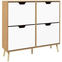 HOMCOM Shoe Storage Cabinet With 4 Flip Drawers - Natural, Brown