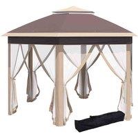 Outsunny 3X4M Hexagon Gazebo W Mesh Curtains Khaki, Brown
