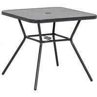 Outsunny Faux-marbled Patio Table With Umbrella Hole Steel Frame, Black