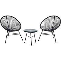 Interiors By Ph Black Rattan 3 Piece Patio Set, Black