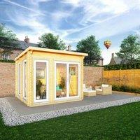 Mercia 3m x 3m Studio Pent Log Cabin (44mm) - White UPVC Windows & Doors, Brown
