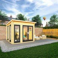 Mercia 3m x 3m Studio Pent Log Cabin (44mm) - Grey UPVC Windows & Doors, Brown
