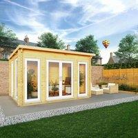 Mercia 4m x 3m Studio Pent Log Cabin (44mm) - White UPVC Windows & Doors, Brown