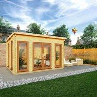 Mercia 4m x 3m Studio Pent Log Cabin (44mm) - Oak UPVC Windows & Doors, Brown