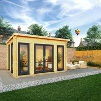 Mercia 4m x 3m Studio Pent Log Cabin (44mm) - Grey UPVC Windows & Doors, Brown