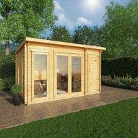 Mercia 4.1m x 3m Studio Pent Log Cabin With Side Shed (44mm), Brown
