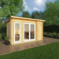 Mercia 4.1m x 3m Studio Pent Log Cabin With Side Shed (44mm) - White UPVC Windows & Doors, Brown