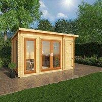 Mercia 4.1m x 3m Studio Pent Log Cabin With Side Shed (44mm) - Oak UPVC Windows & Doors, Brown