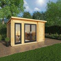 Mercia 4.1m x 3m Studio Pent Log Cabin With Side Shed (44mm) - Grey UPVC Windows & Doors, Brown