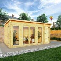 Mercia 5.1m x 3m Studio Pent Log Cabin With Side Shed (28mm), Brown