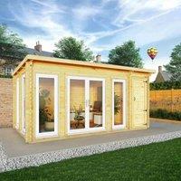 Mercia 5.1m x 3m Studio Pent Log Cabin With Side Shed (44mm) - White UPVC Windows & Doors, Brown