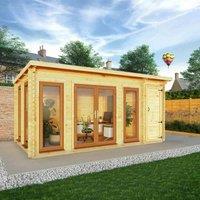 Mercia 5.1m x 3m Studio Pent Log Cabin With Side Shed (44mm) - Oak UPVC Windows & Doors, Brown