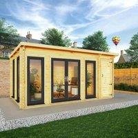 Mercia 5.1m x 3m Studio Pent Log Cabin With Side Shed (44mm) - Grey UPVC Windows & Doors, Brown