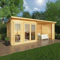 Mercia 6m x 3m Studio Pent Log Cabin With Patio Area (44mm), Brown