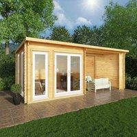 Mercia 6m x 3m Studio Pent Log Cabin With Patio Area (44mm) - White UPVC Windows & Doors, Brown