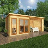 Mercia 6m x 3m Studio Pent Log Cabin With Patio Area (44mm) - Oak UPVC Windows & Doors, Brown