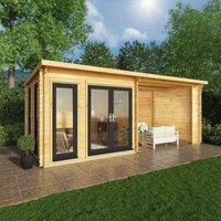 Mercia 6m x 3m Studio Pent Log Cabin With Patio Area (44mm) - Grey UPVC Windows & Doors, Brown