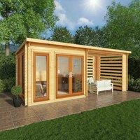 Mercia 6m x 3m Studio Pent Log Cabin With Slatted Area (44mm) - Oak UPVC Windows & Doors, Brown