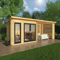 Mercia 6m x 3m Studio Pent Log Cabin With Slatted Area (44mm) - Grey UPVC Windows & Doors, Brown