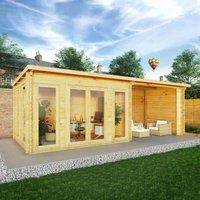 Mercia 7m x 3m Studio Pent Log Cabin With Patio Area (28mm), Brown