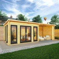 Mercia 7m x 3m Studio Pent Log Cabin With Patio Area (44mm) - Grey UPVC Windows & Doors, Brown