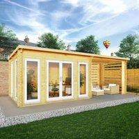 Mercia 7m x 3m Studio Pent Log Cabin With Slatted Area (44mm) - White UPVC Windows & Doors, Brown