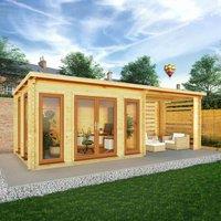 Mercia 7m x 3m Studio Pent Log Cabin With Slatted Area (44mm) - Oak UPVC Windows & Doors, Brown