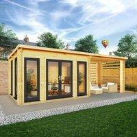 Mercia 7m x 3m Studio Pent Log Cabin With Slatted Area (44mm) - Grey UPVC Windows & Doors, Brown