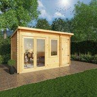 Mercia 4.1m x 3m Elite Pent Log Cabin With Side Shed (28mm), Brown