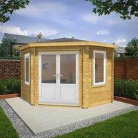 Mercia 3m x 3m Corner Cabin (44mm) - White UPVC Windows & Doors, Brown