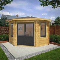 Mercia 3m x 3m Corner Cabin (44mm) - Grey UPVC Windows & Doors, Brown