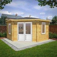 Mercia 4m x 4m Corner Log Cabin (44mm) - White UPVC Windows & Doors, Brown